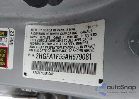 2010 Honda Civic Lx из США, поврежденный, VIN 2HGFA1F55AH579081